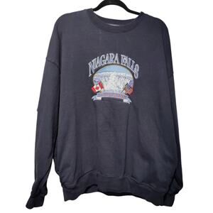 Brandy Melville Navy Blue Niagara Falls Canada Embroidered Sweatshirt Pockets
